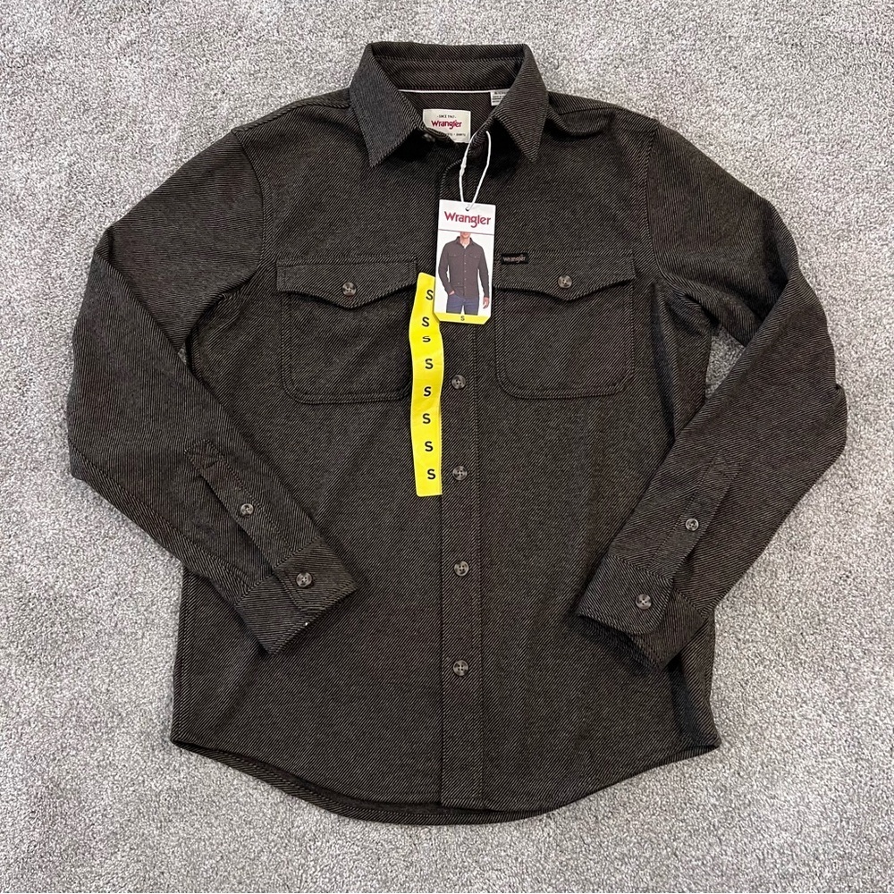 Wrangler NWT Flannel Knit Shirt Men’s Size Small Brown 1908340 Button Down, - Picture 9 of 16
